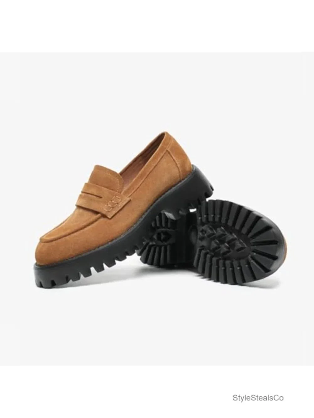 Women's Genuine Suede Loafers, Platform Chunky Penny Loafers, Lug Sole Slip On
